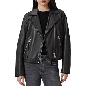 ALLSAINTS Dalby Black Leather Biker Jacket Size 4